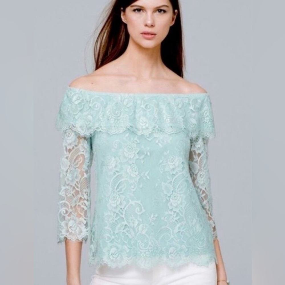 Size L mint green lace off the shoulder blouse from White House Black Market